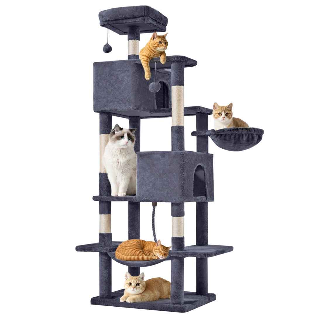 66-Inch Cat Tree Tower - Multi-Level with 2 Condos & Hammock