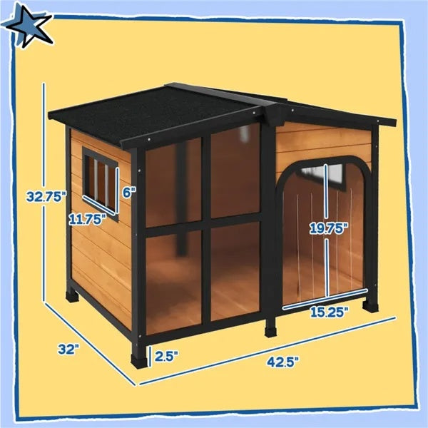 Weatherproof Cabin - Outdoor Wooden Dog House