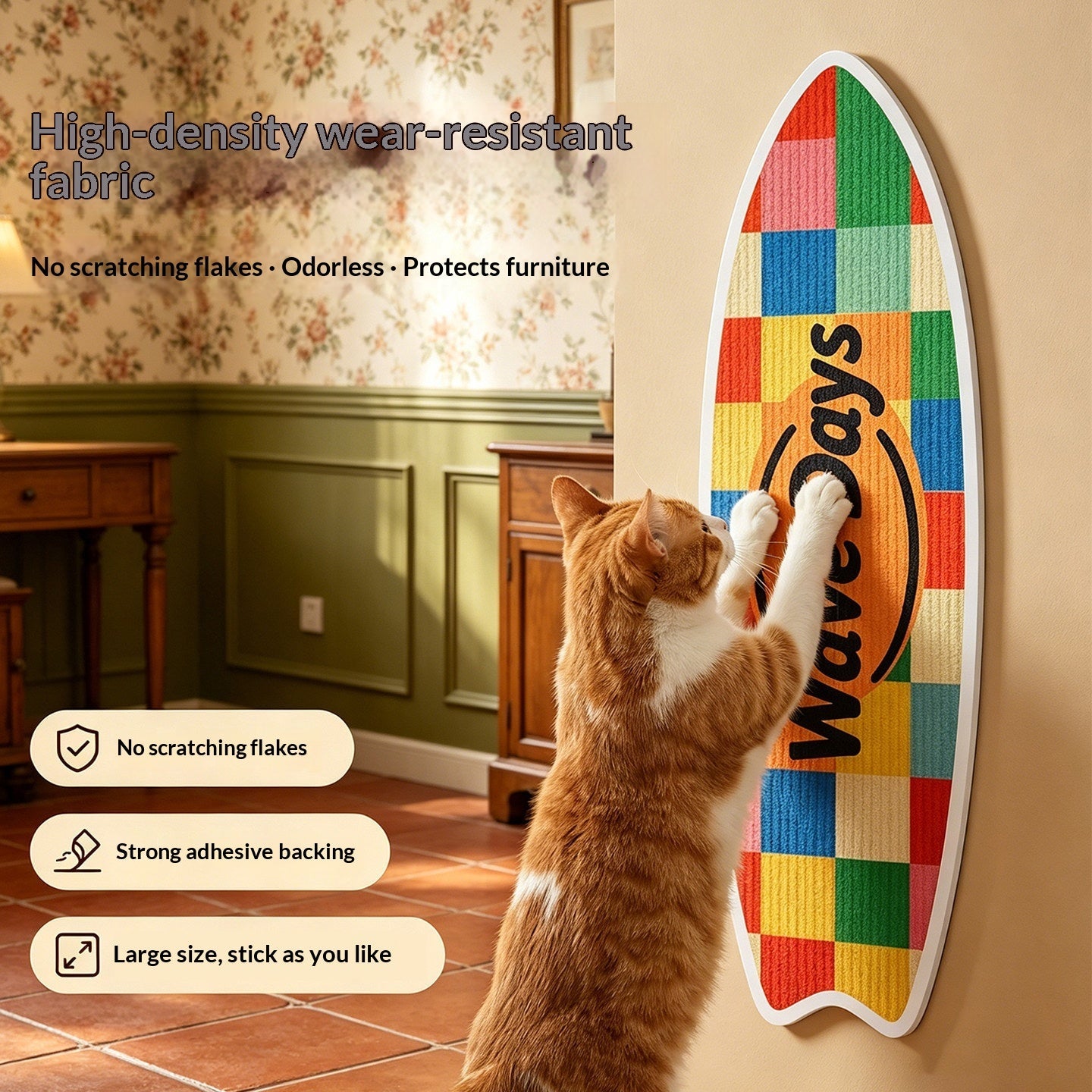 Cat Surfboard Wall Scratcher - Sisal Wall-Mounted Scratching Board