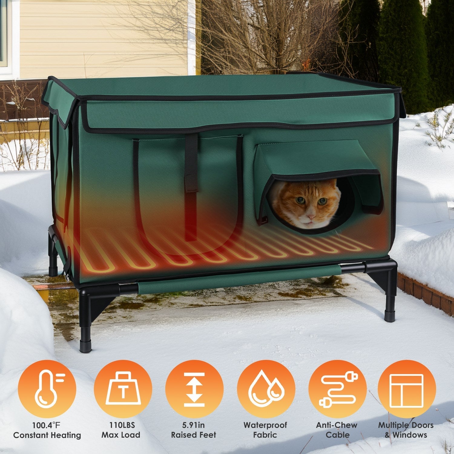 Cat House Heated Outdoor - Weatherproof Insulated Shelter Pad