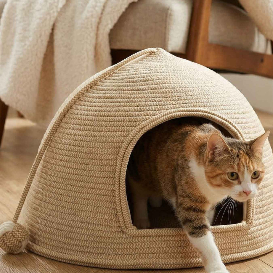 Cat Rope Dome Nest - Semi-Enclosed Cotton Woven Bed
