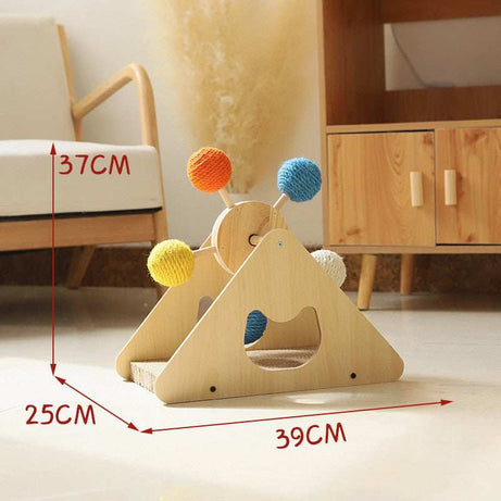 Interactive Wooden Cat Scratch Toy with Rotating Balls