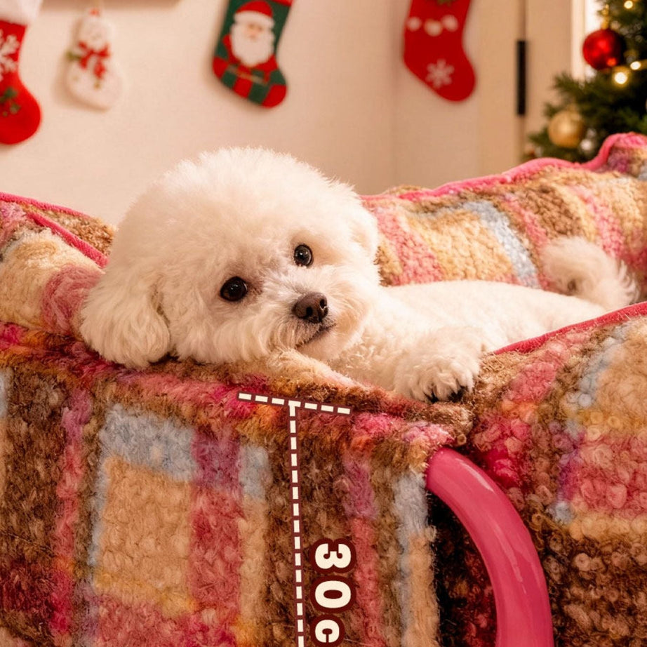 Pet Plaid Sofa Bed Plush - Foldable Couch for Cats and Dogs