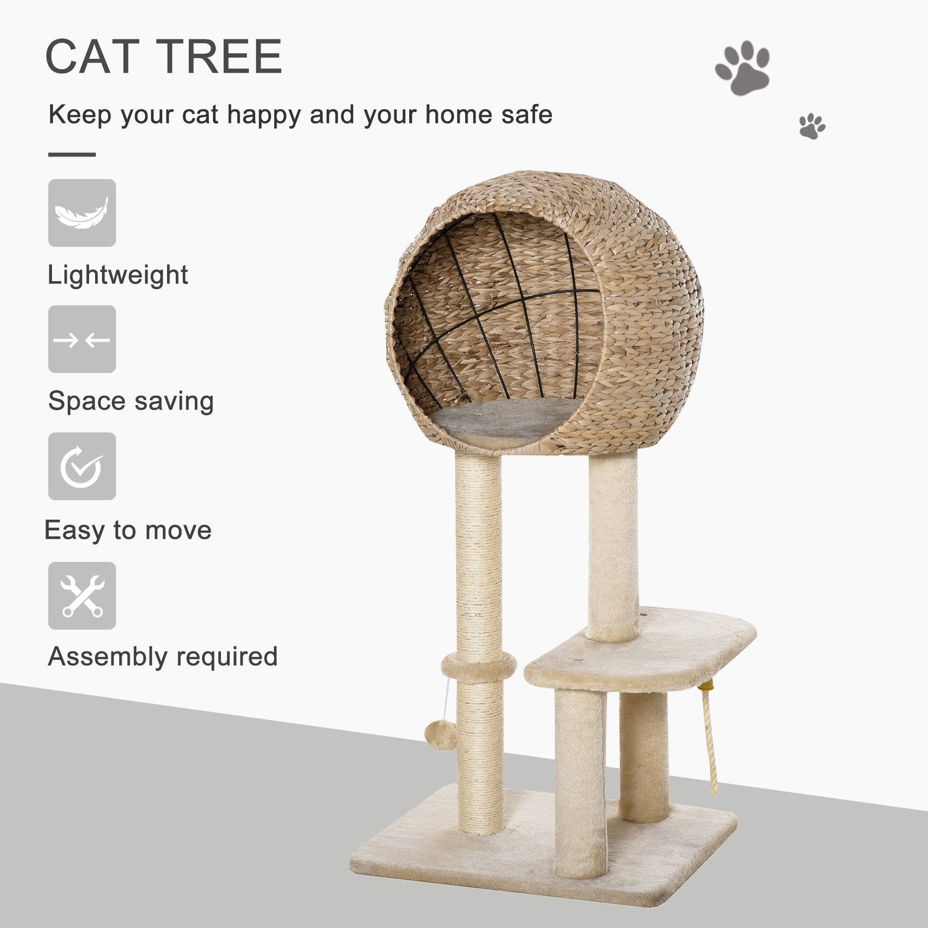 Cat Tree Condo with Sisal Post - Hanging Rope Toy Included