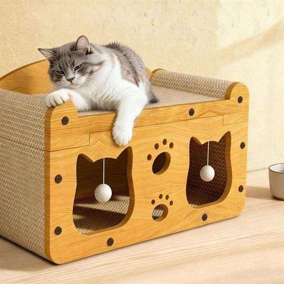 Multi-Styles Double-Layer Cat Scratcher House - 2-Tier Large Villa