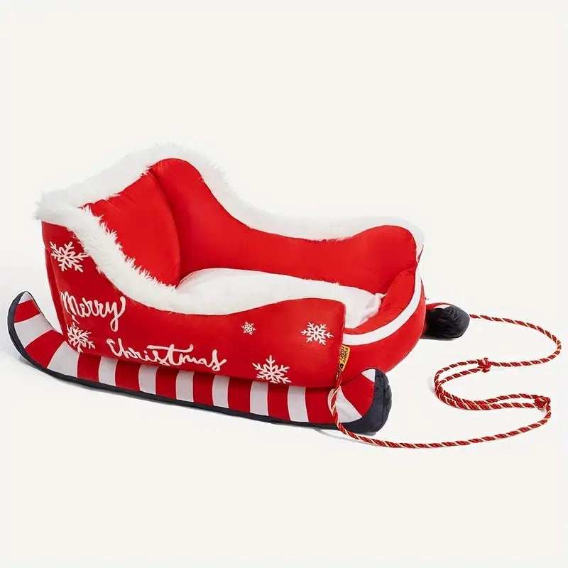Christmas Sled Pet Bed with Reindeer Design for Small Dogs