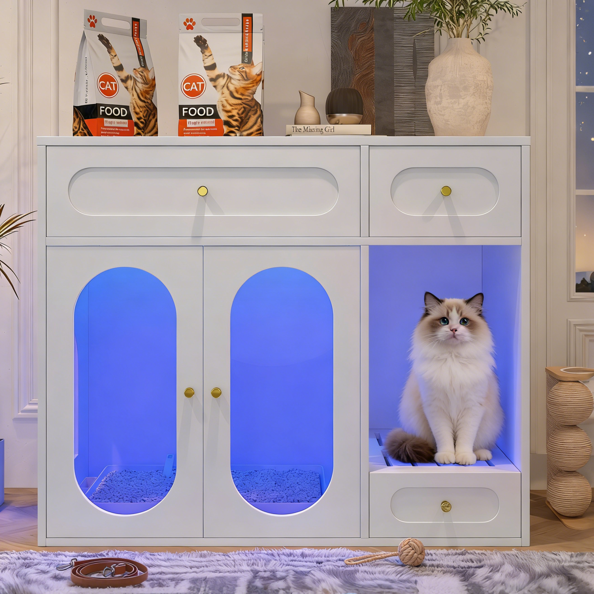 Cat Litter Box - Furniture Enclosure With LED Light