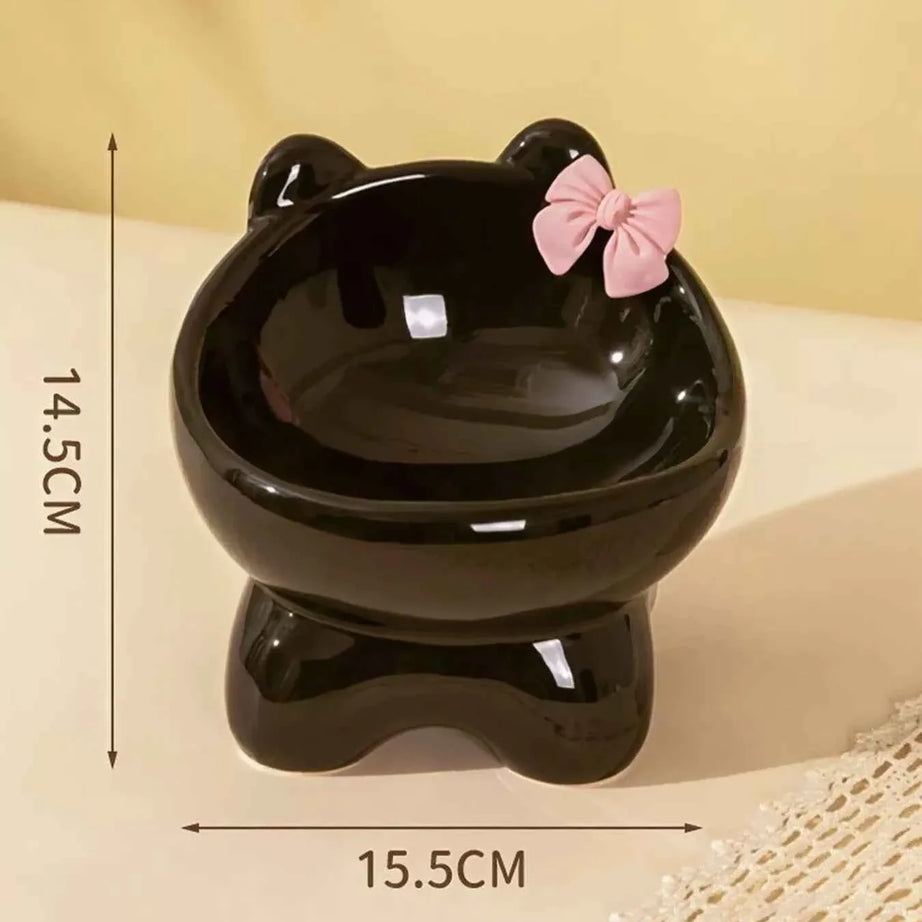 Ceramic Pet Bowl - Elevated with Bowknot