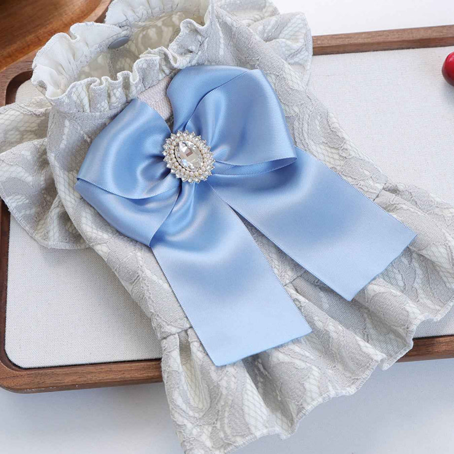 Dog Lace Ruffle Dress - Jacquard Bow with Rhinestone for Small Dogs