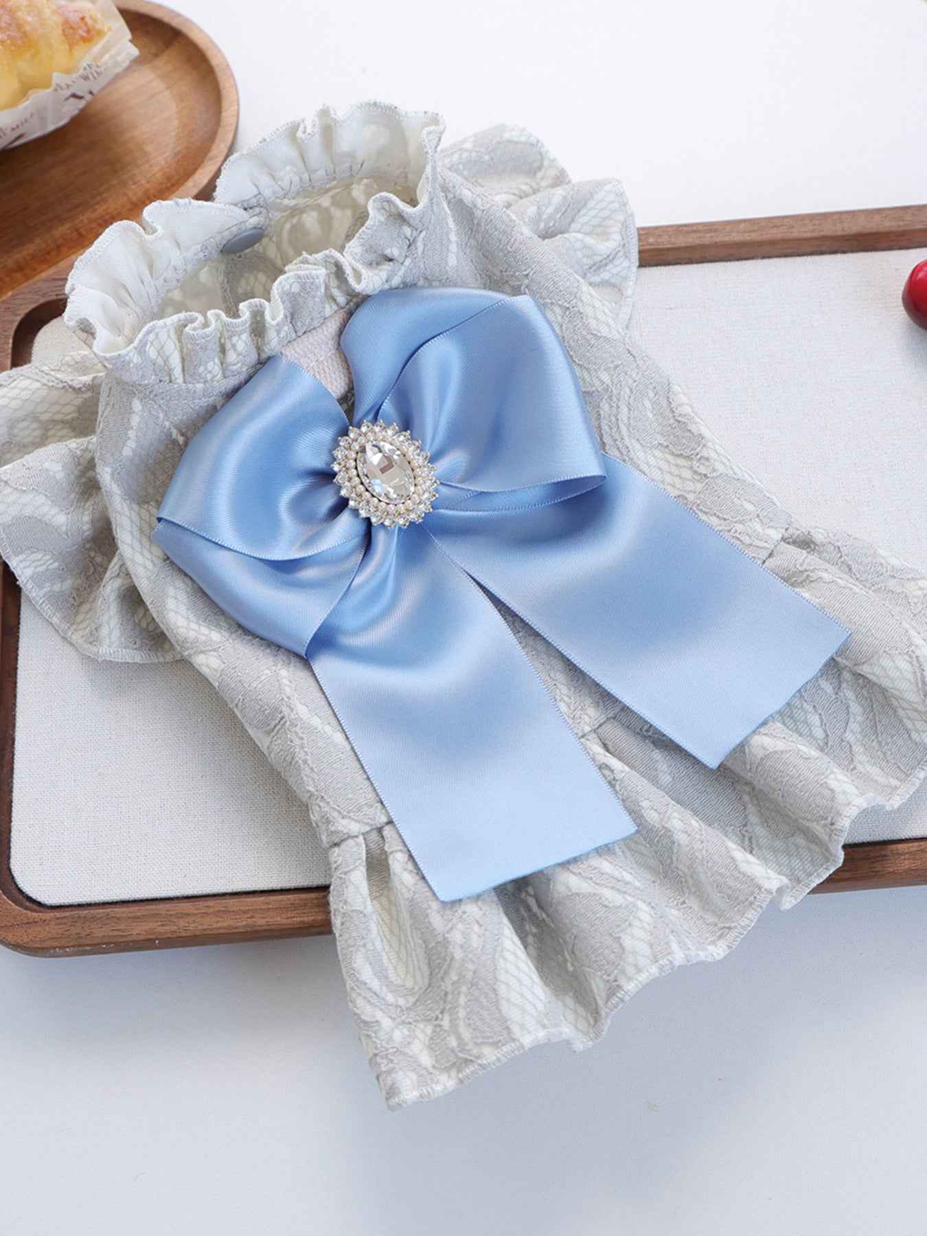 Dog Lace Ruffle Dress - Jacquard Bow with Rhinestone for Small Dogs