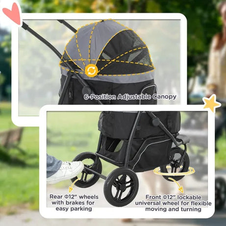 3 In 1 Pet Jogging Stroller - Small Dogs Cats Detachable Carrier