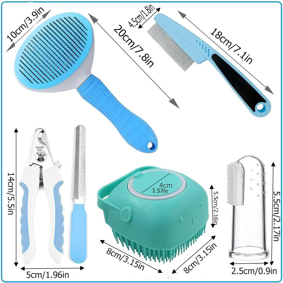 Pet Grooming Kit 7-in-1 - Self-Cleaning Brush Nail Clipper