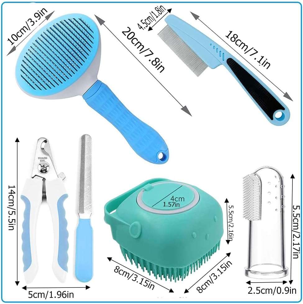 Pet Grooming Kit 7-in-1 - Self-Cleaning Brush Nail Clipper