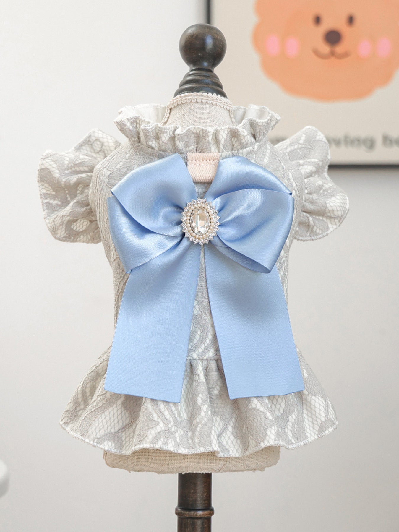 Dog Lace Ruffle Dress - Jacquard Bow with Rhinestone for Small Dogs