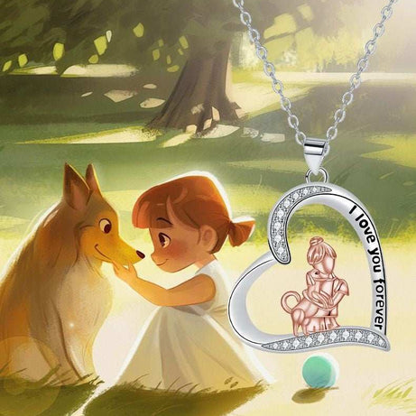 Love Heart Pendant Girl With Dog Necklace