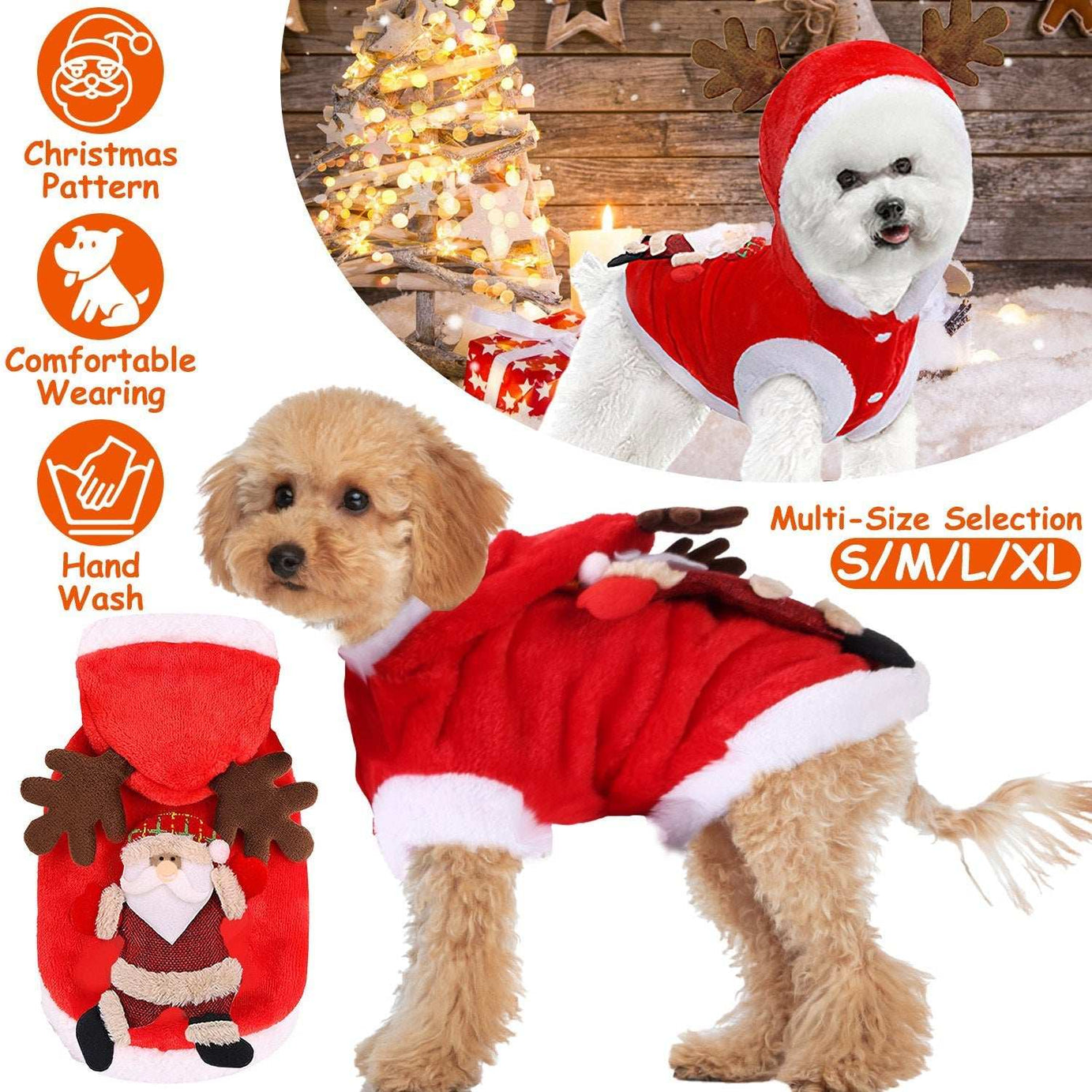 Christmas Santa Reindeer Pet Outfit - 3D Antlers