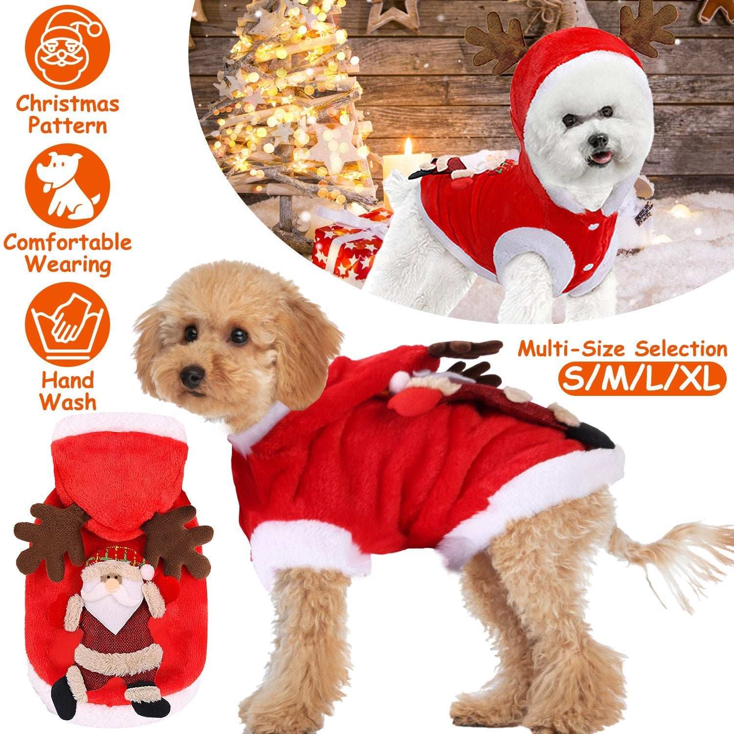 Christmas Santa Reindeer Pet Outfit - 3D Antlers