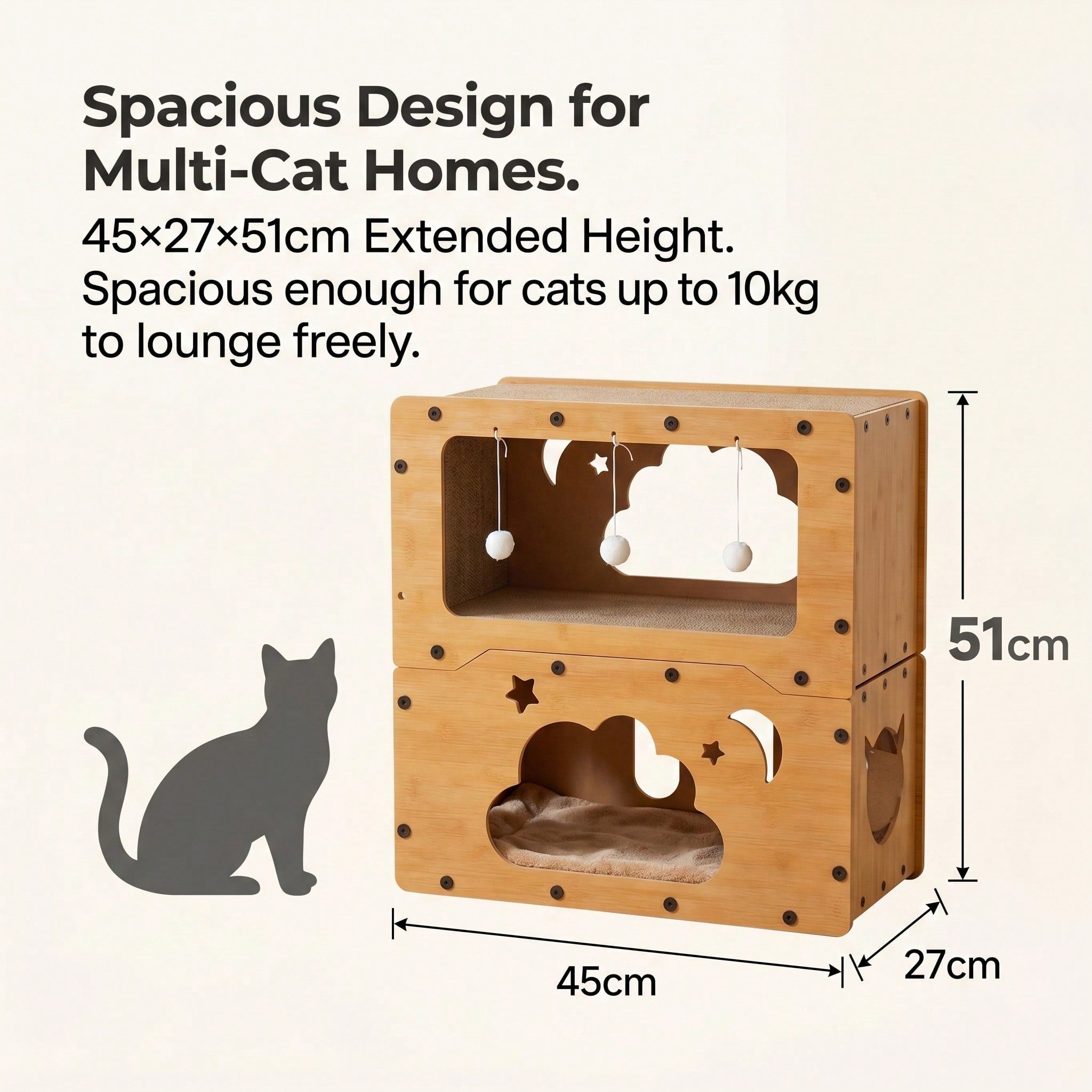2-Tier Corrugated Cardboard Cat House & Scratcher Lounge Villa