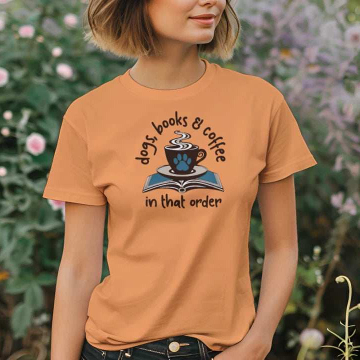 Dogs Books Coffee T-Shirt - Literary Pet Parent Lifestyle