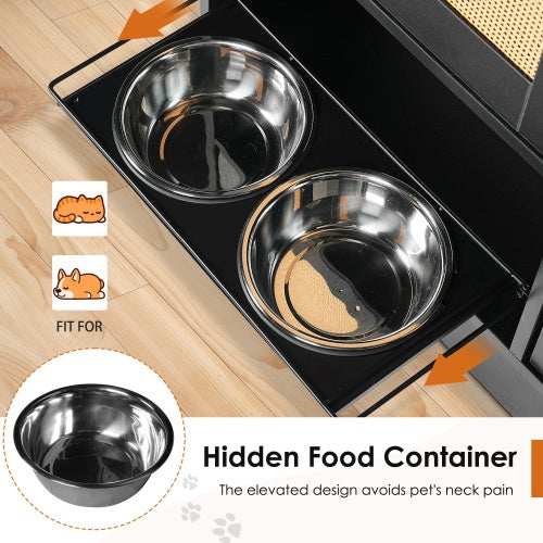 Elevated Dog Bowl Stand - 2 Bowls with Storage Cabinet