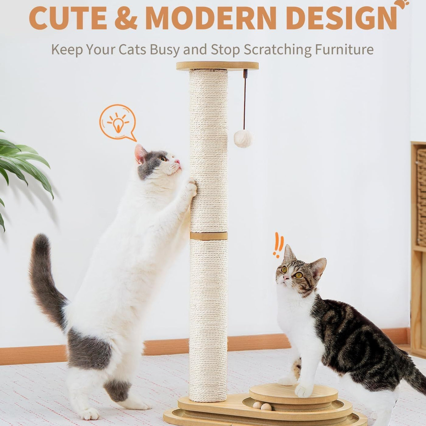 Cat Scratching Post Sisal - 3 Track Ball Lane Hanging Toy