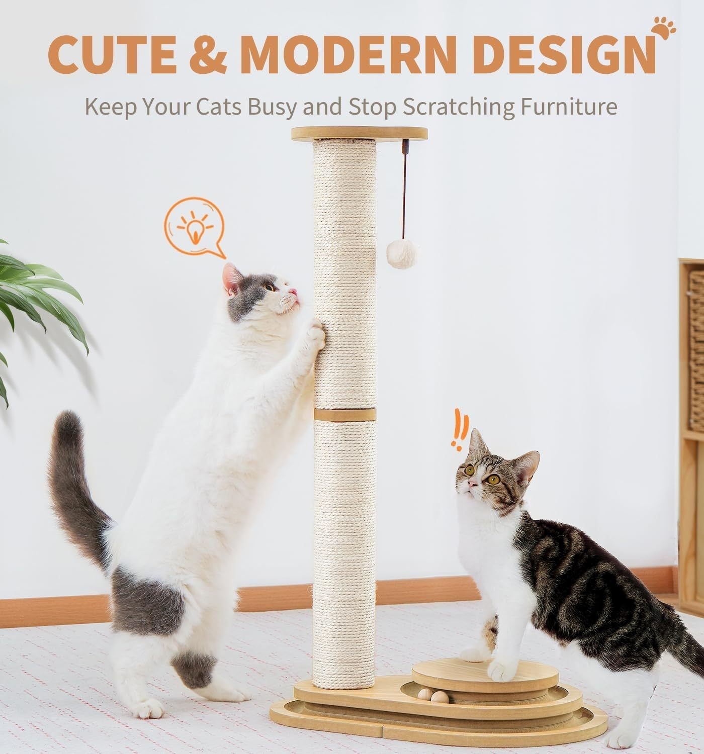 Cat Scratching Post Sisal - 3 Track Ball Lane Hanging Toy