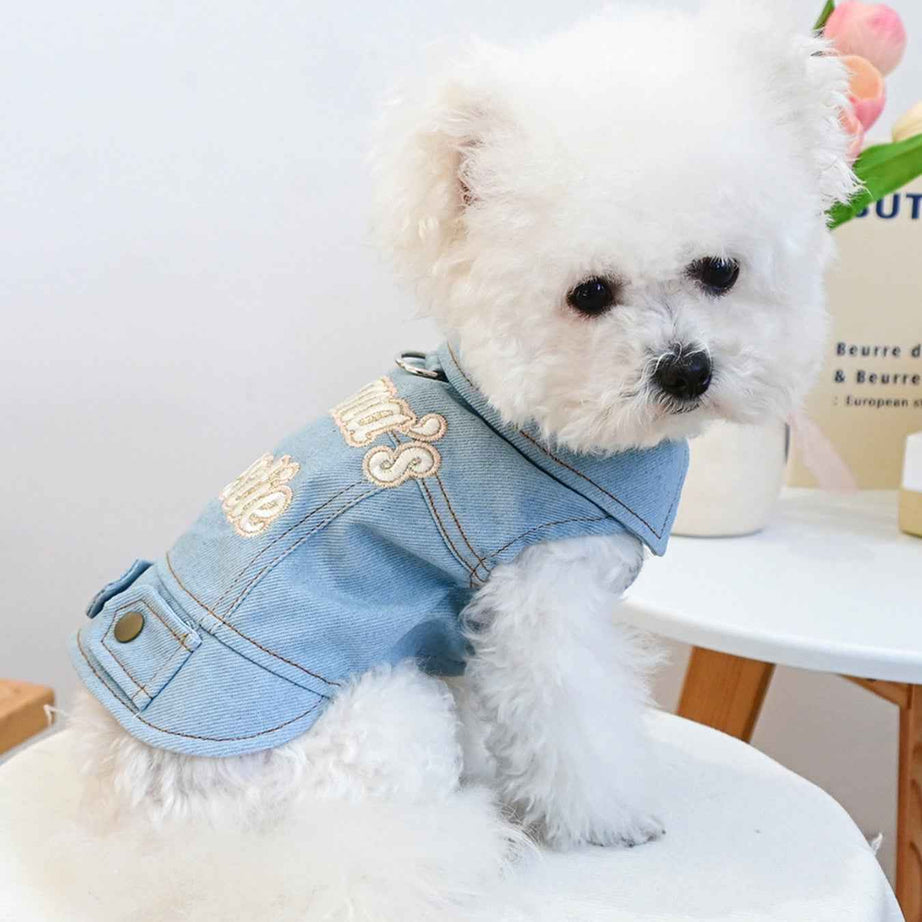 Dog Denim Jacket - Embroidered Boutique Style Apparel for Small Dogs
