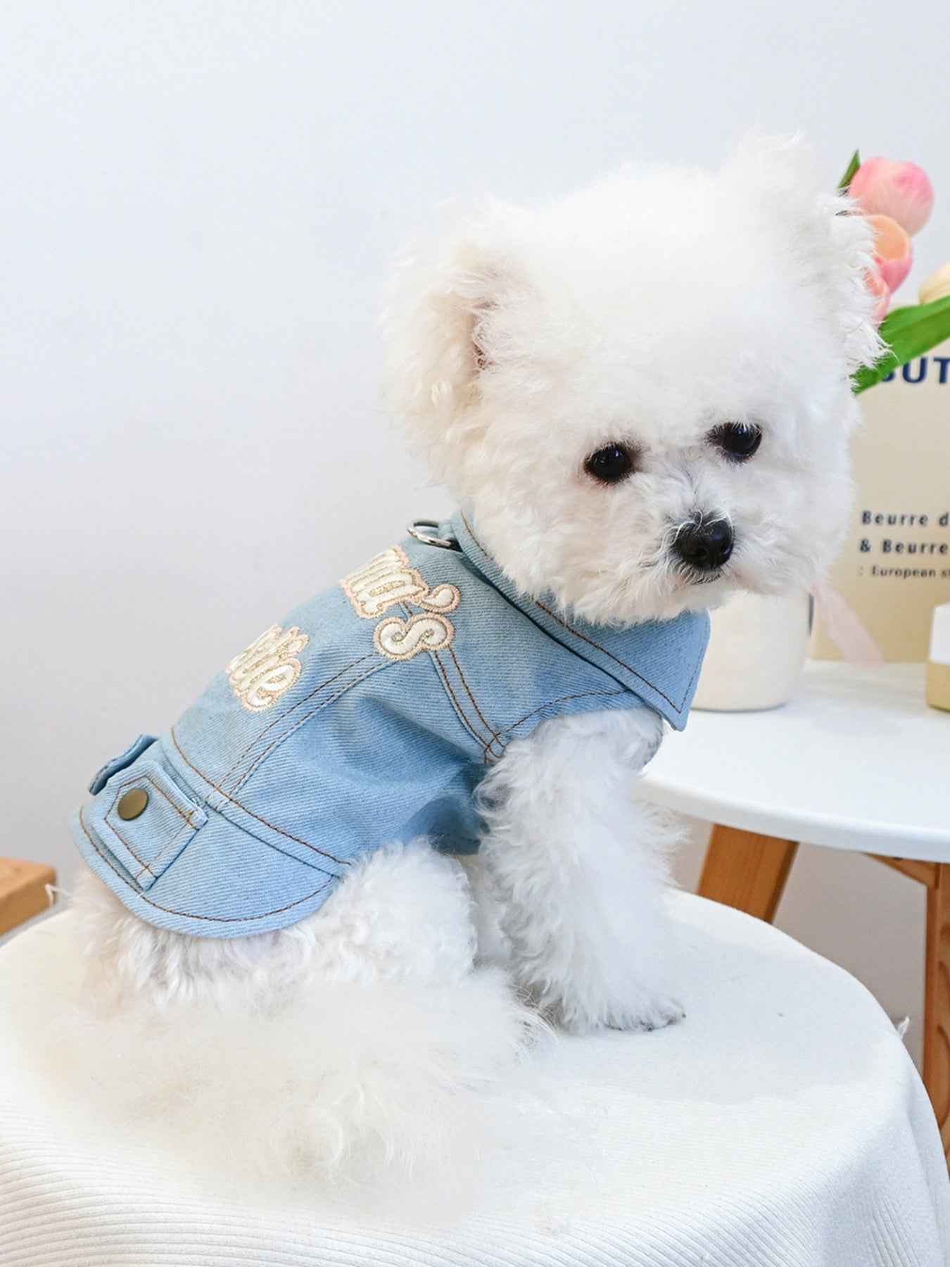 Dog Denim Jacket - Embroidered Boutique Style Apparel for Small Dogs