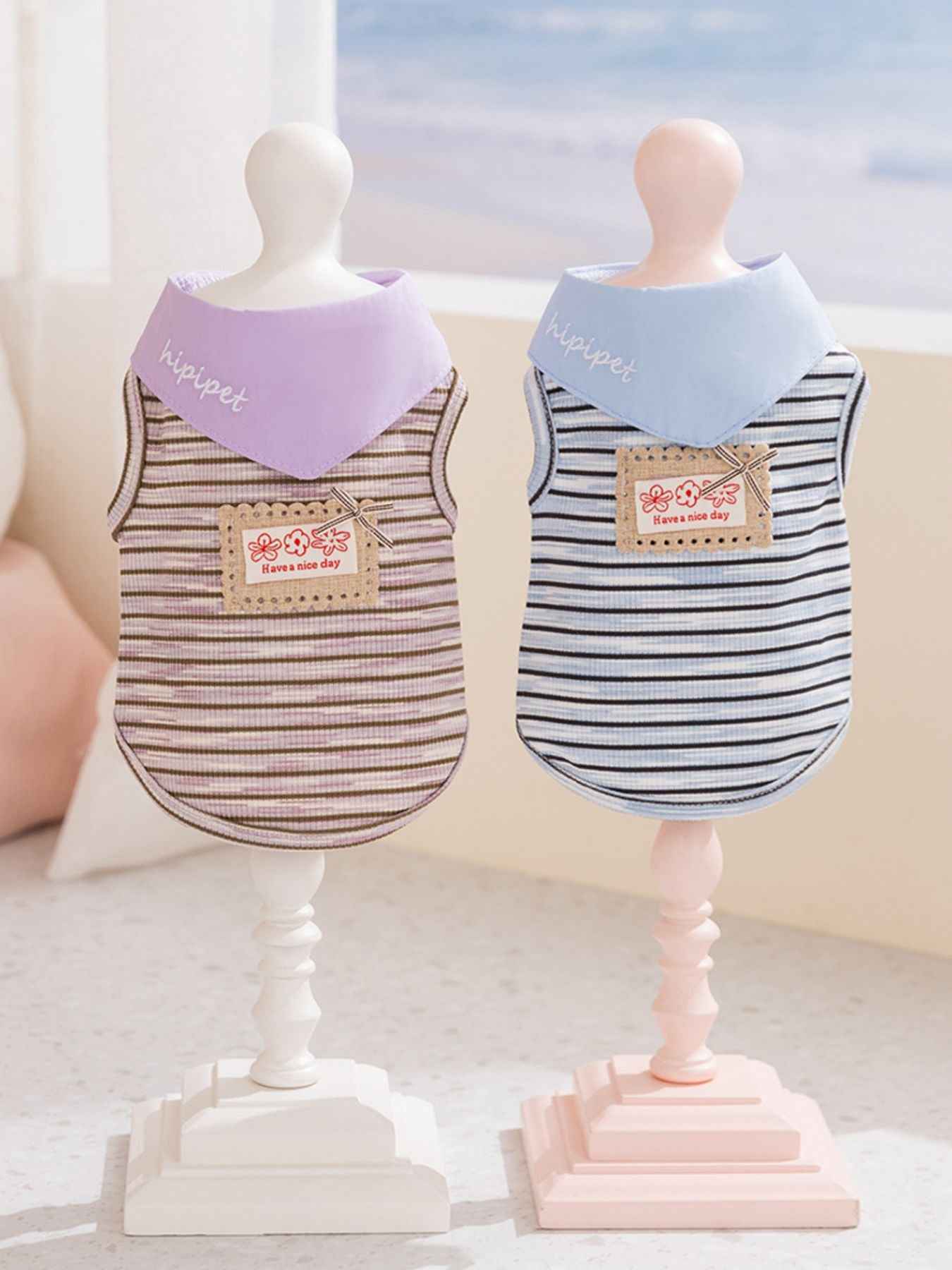 Pet Striped Tie-Front Top - Cute Small Pet Summer Shirt