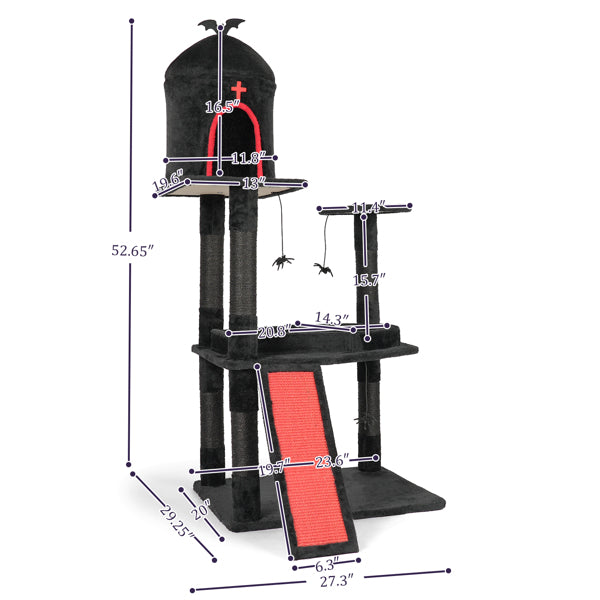 Gothic Cat Tree Coffin Bed - 53in Tower Condo Large Cats