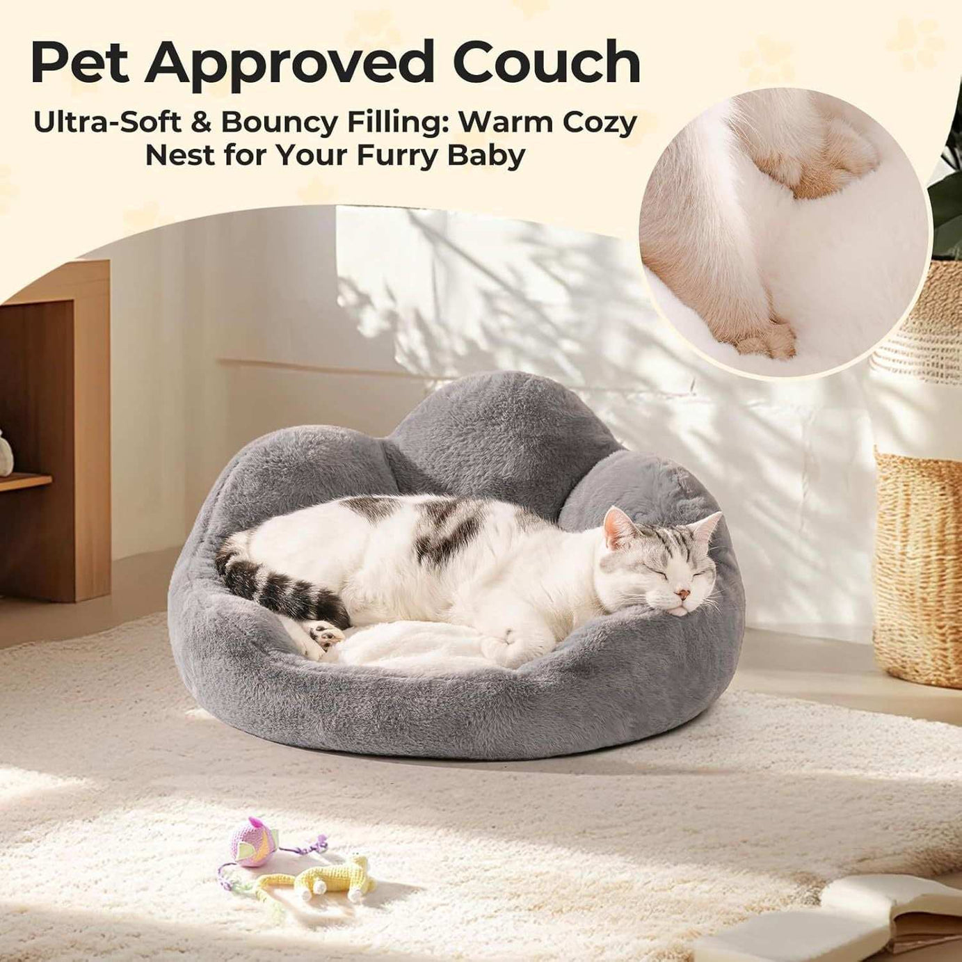 Flower-Shaped Pet Bed - Fluffy Washable Couch for Cats & Small Dogs