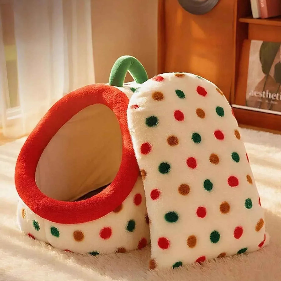 Pet Nest with Handle - Cozy Polka Dot Bed