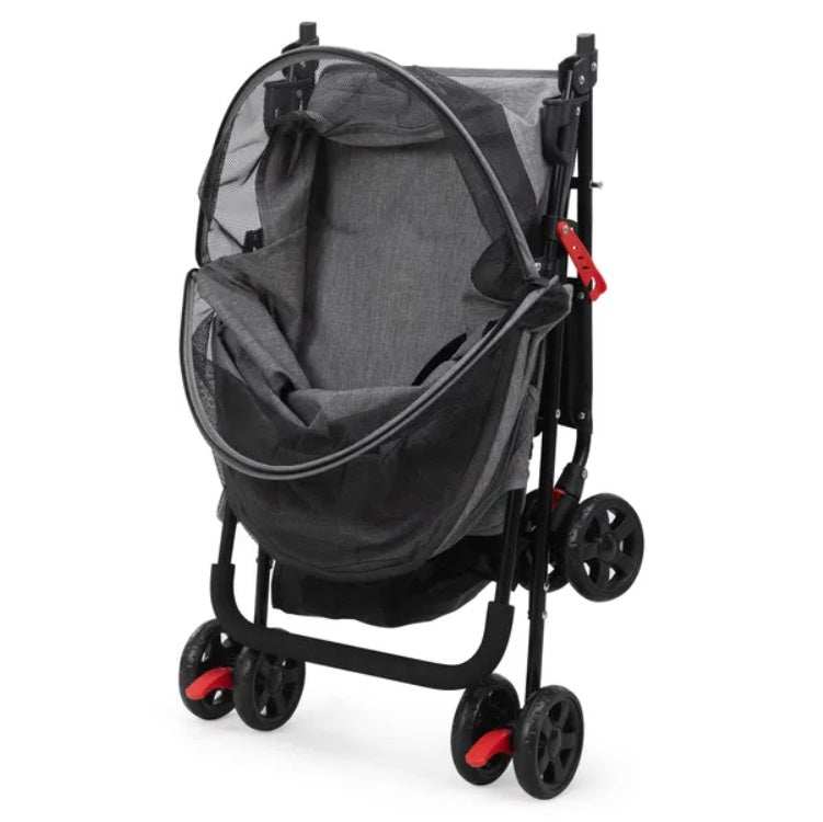 Foldable Pet Stroller, Small Dog Cat Stroller With Storage Basket For Small Puppies, Gray And Black