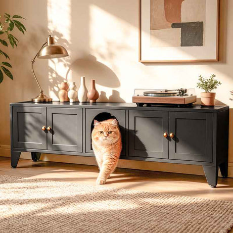 Cat Litter Box Enclosure - 58 Inch Hidden TV Stand Cabinet for 2 Cats