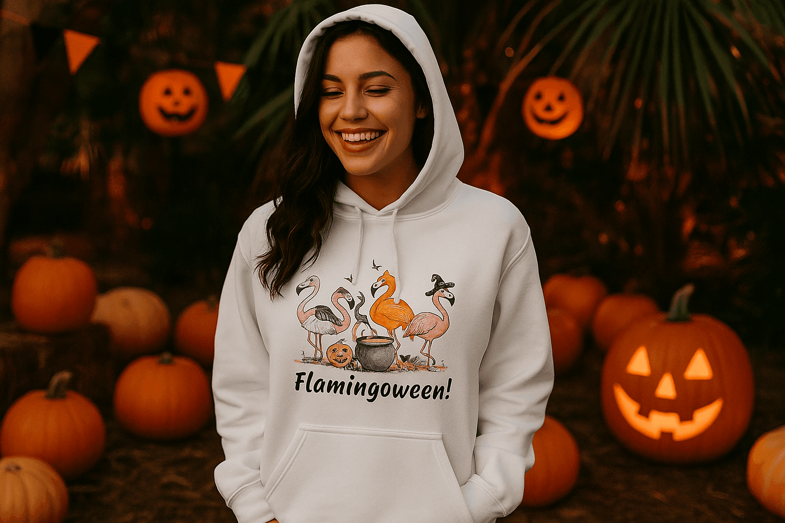 Flamingoween Hoodie Sweatshirt - Flamingo Halloween Style