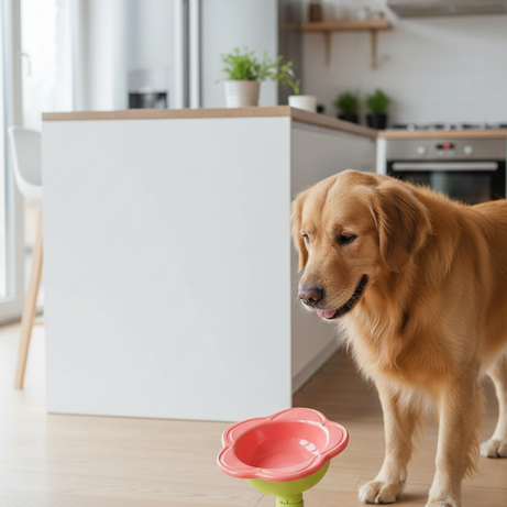 Pet Flower Bowl Ceramic - Elevated Pedestal Feeding Dish