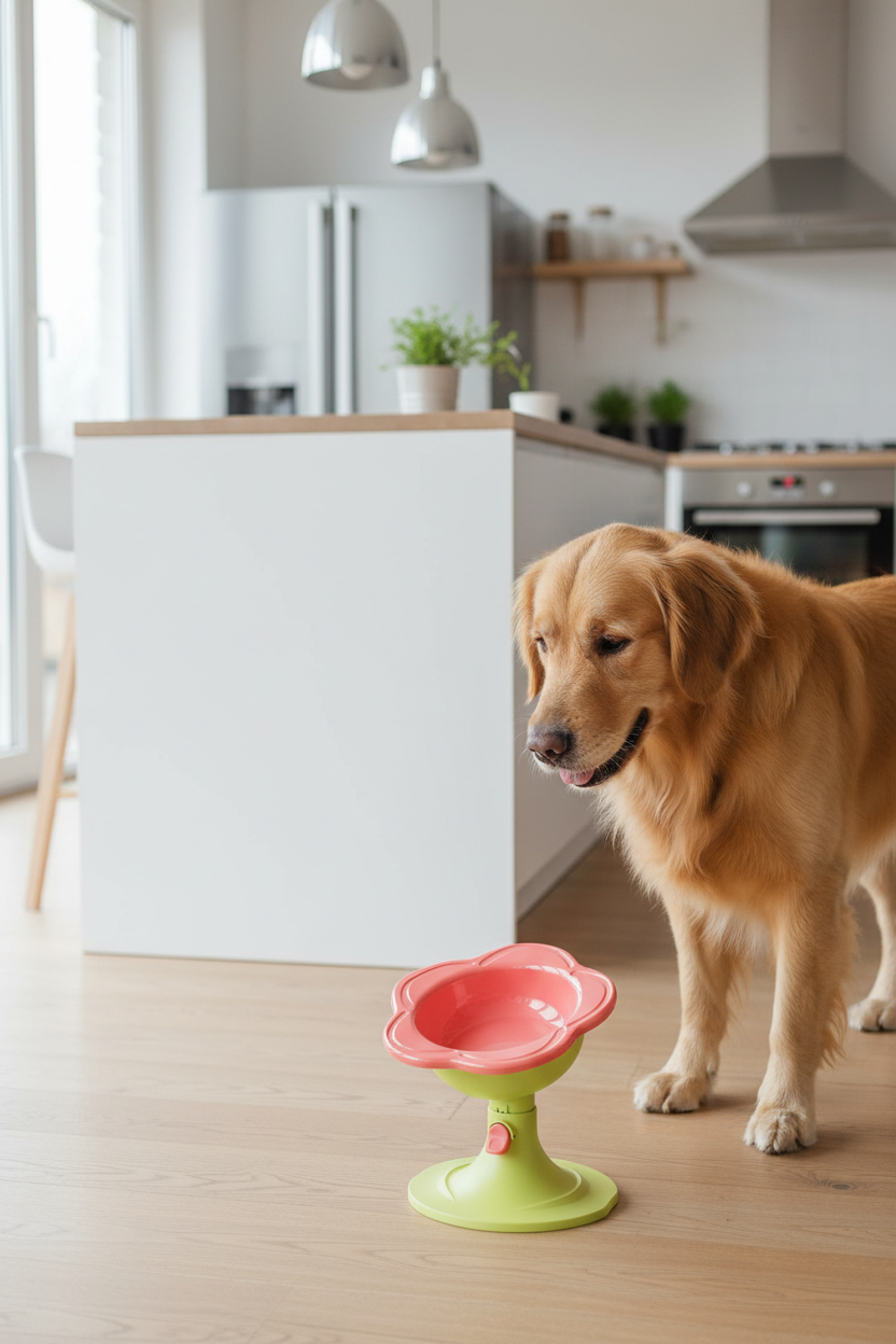 Pet Flower Bowl Ceramic - Elevated Pedestal Feeding Dish