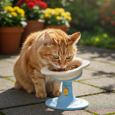 Pet Flower Bowl Ceramic - Elevated Pedestal Feeding Dish