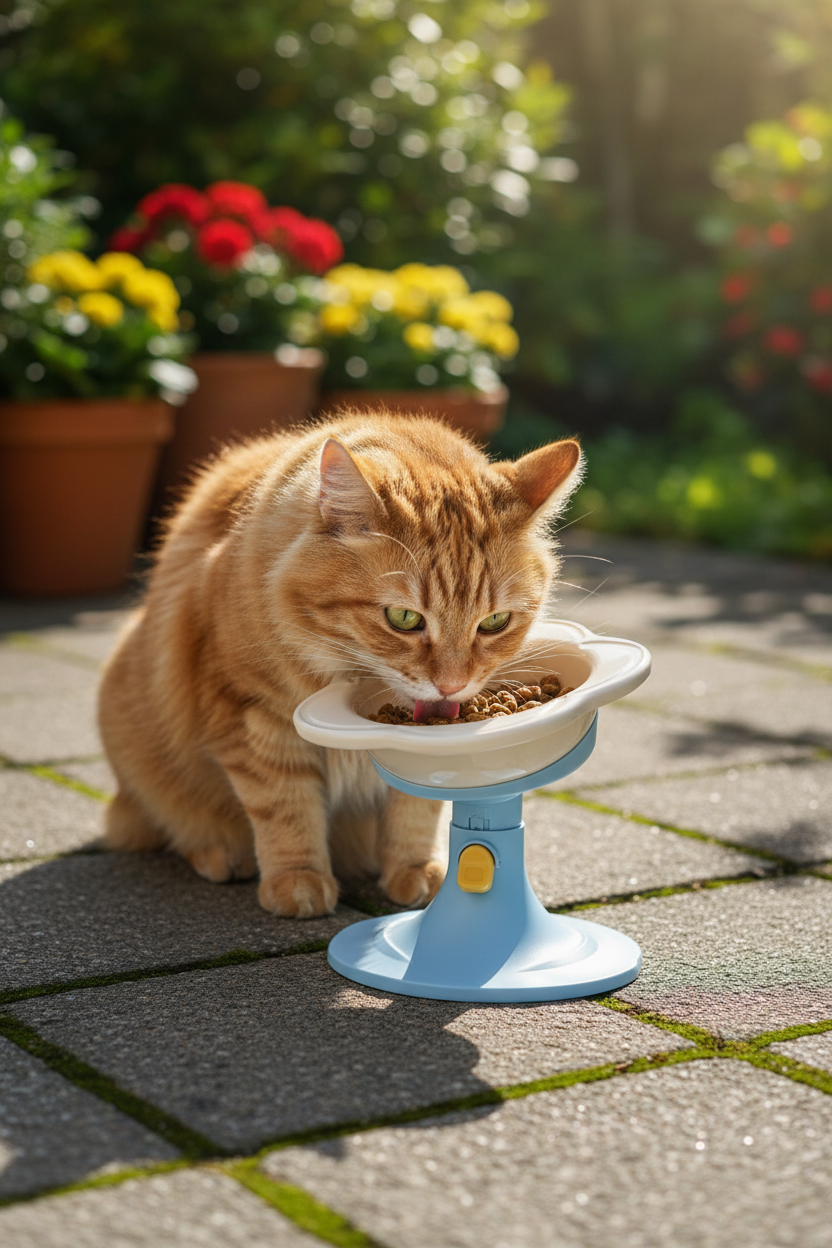 Pet Flower Bowl Ceramic - Elevated Pedestal Feeding Dish