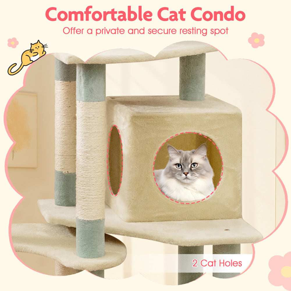 Multi-Level 61 Inch Aesthetic Floral Kitten Tower With Flower-Shaped Perch