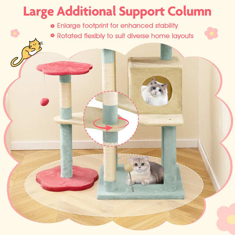 Multi-Level 61 Inch Aesthetic Floral Kitten Tower With Flower-Shaped Perch