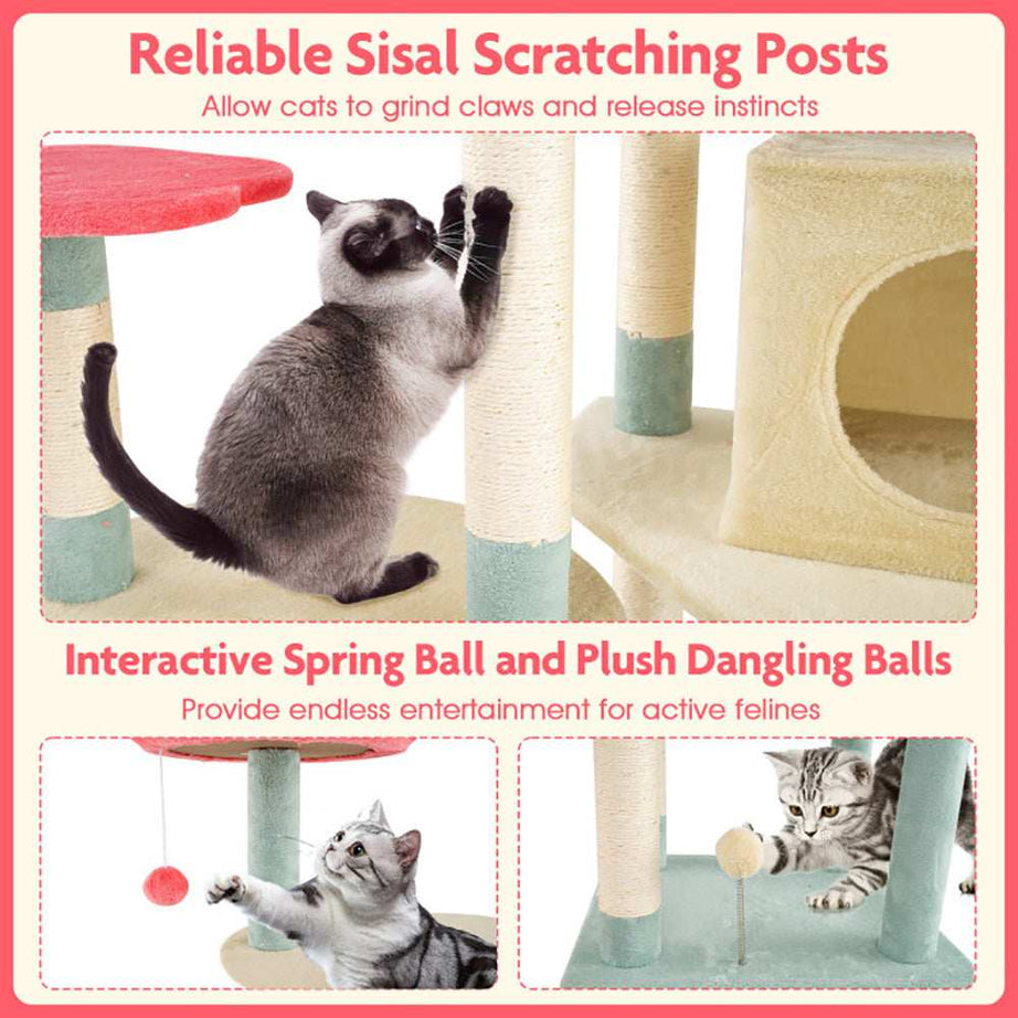 Multi-Level 61 Inch Aesthetic Floral Kitten Tower With Flower-Shaped Perch