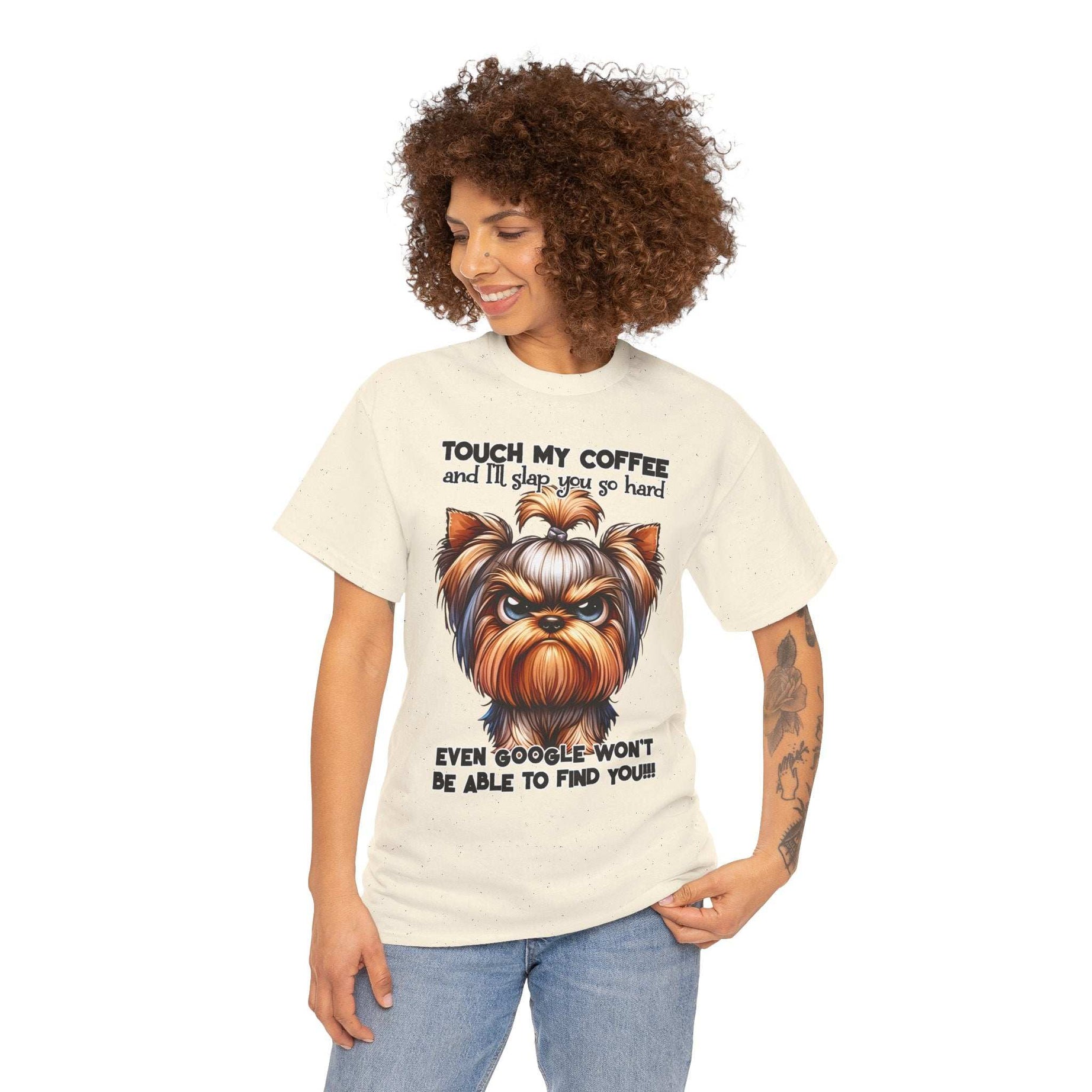 Funny Dog Graphic T-Shirt with Coffee Humor