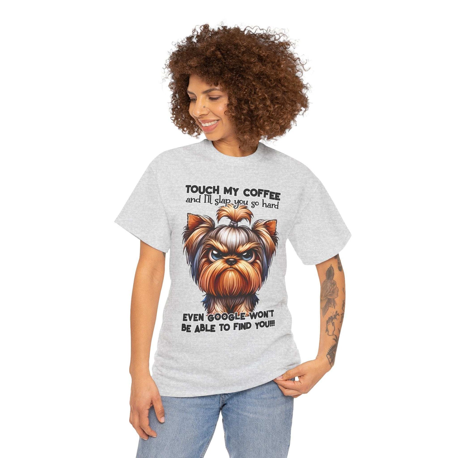 Funny Dog Graphic T-Shirt with Coffee Humor