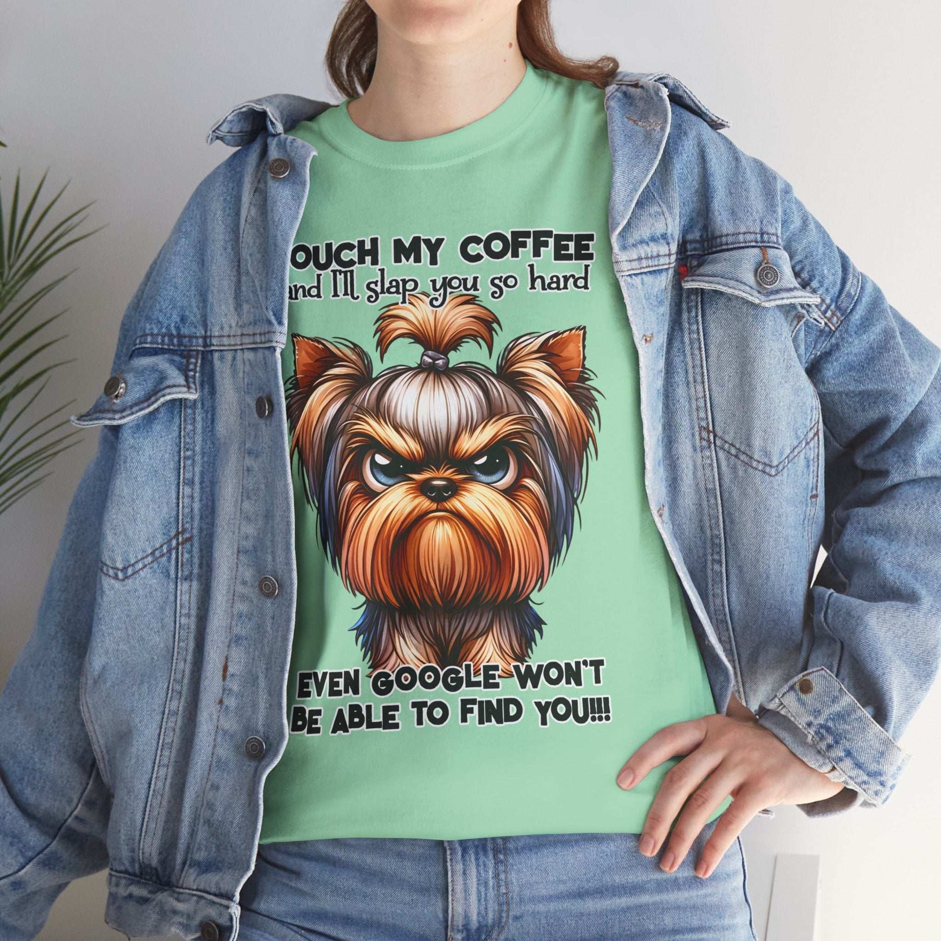 Funny Dog Graphic T-Shirt with Coffee Humor
