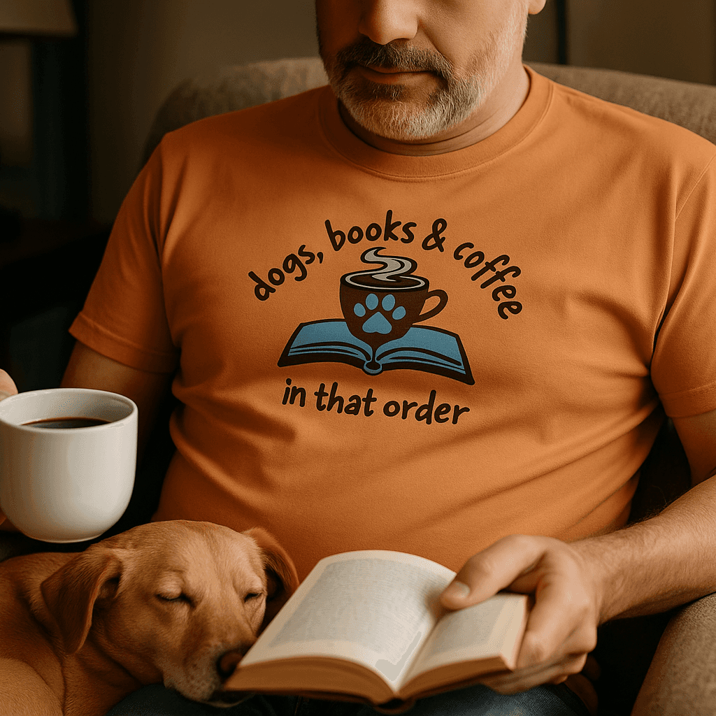 Dogs Books Coffee T-Shirt - Literary Pet Parent Lifestyle
