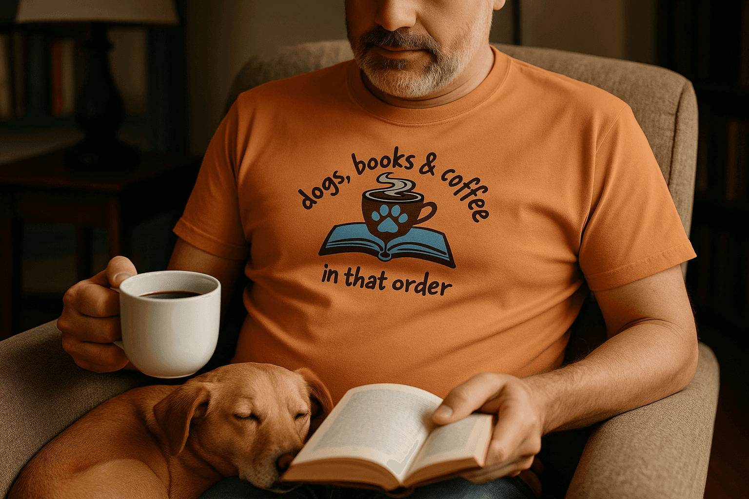 Dogs Books Coffee T-Shirt - Literary Pet Parent Lifestyle