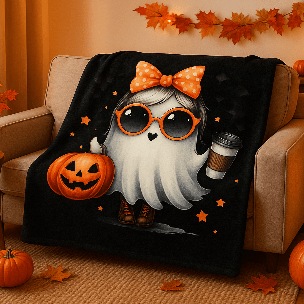 Halloween Ghost Blanket - Cute Spooky Fall Throw Microfiber