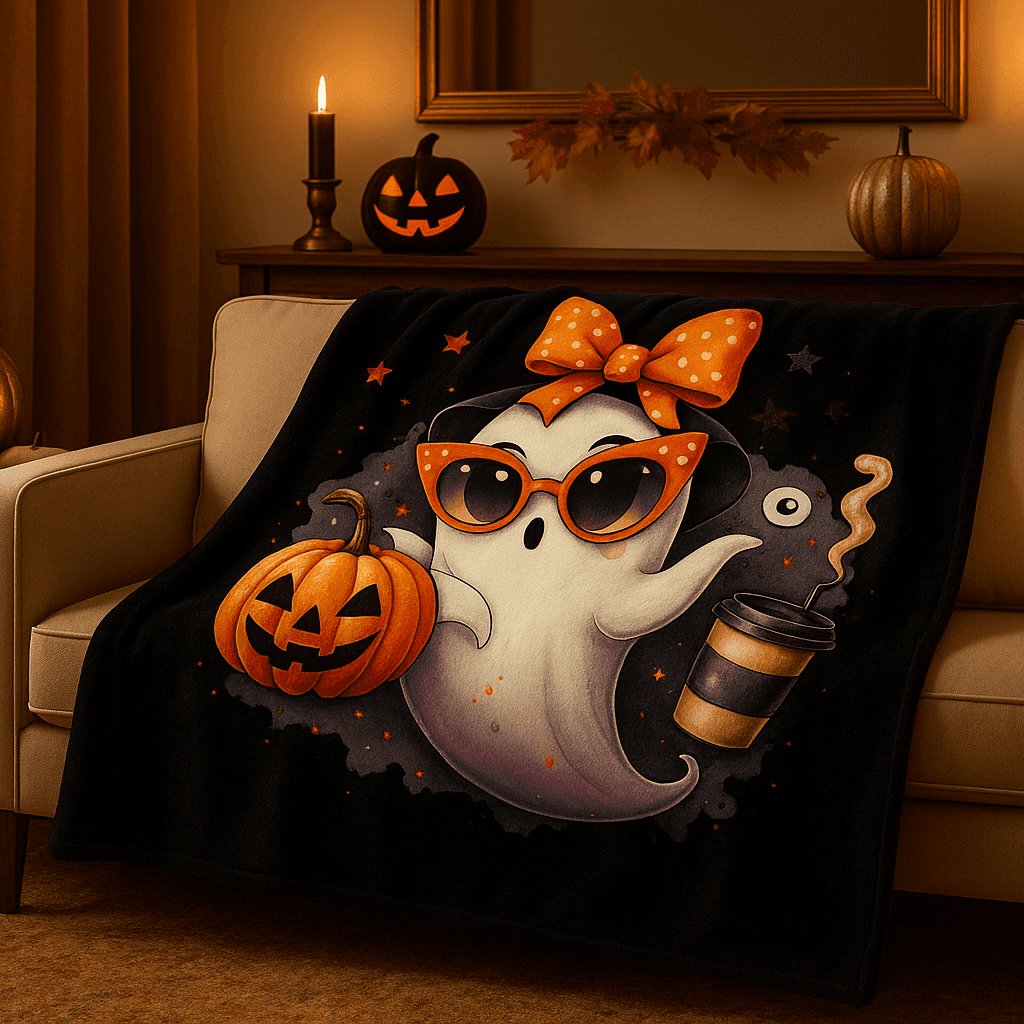 Halloween Ghost Velvet Plush Blanket - Luxury Fall Throw