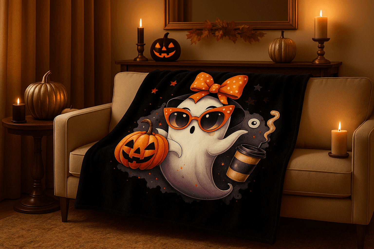 Halloween Ghost Velvet Plush Blanket - Luxury Fall Throw